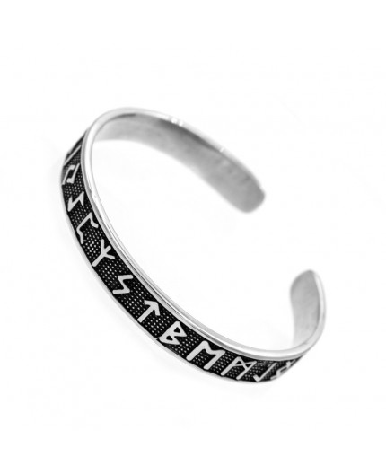 Bracciale Aperto con Rune in Acciaio