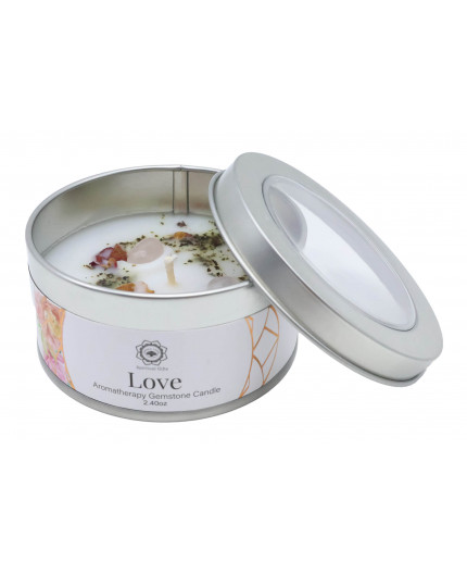 Candela 'Amore' | Quarzo rosa e Petali di Rosa