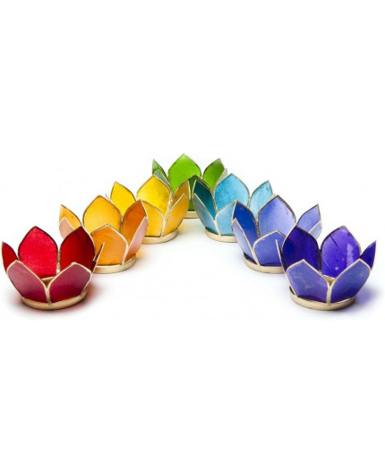 Set portacandele in Capiz | 7 chakra | Fiori di loto